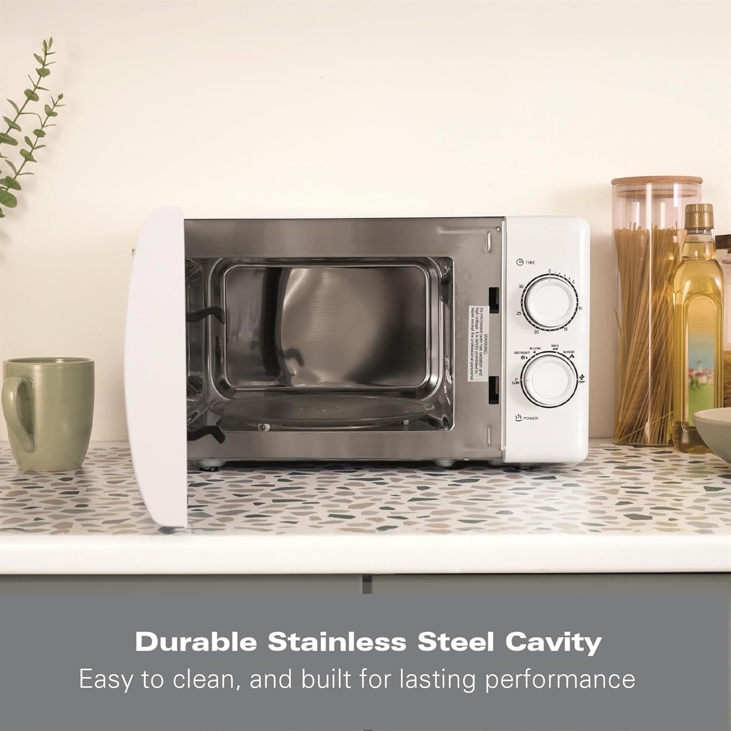 Hamilton Beach 20L Microwave 700W 5 Power Levels Manual White Stainless