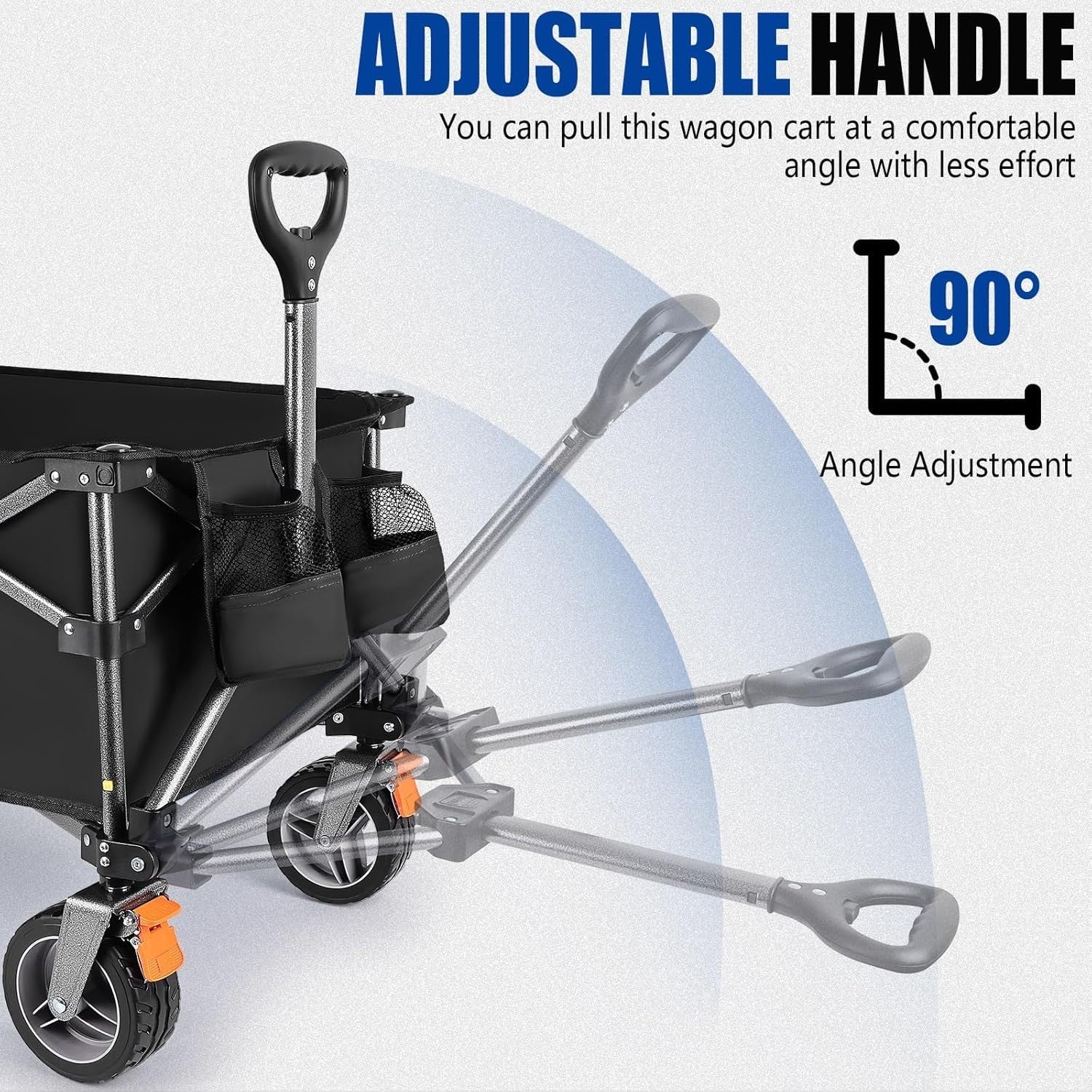 Black 140L Heavy Duty Folding Wagon 130kg Trolley 14.5cm Wide Wheel Cart