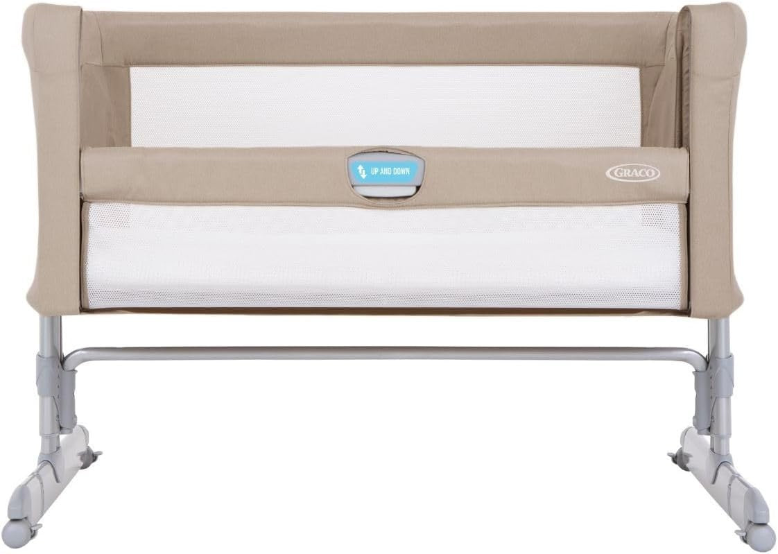 Bedside Baby Co-Sleeper Cot Adjustable Height Crib with Mattress Beige