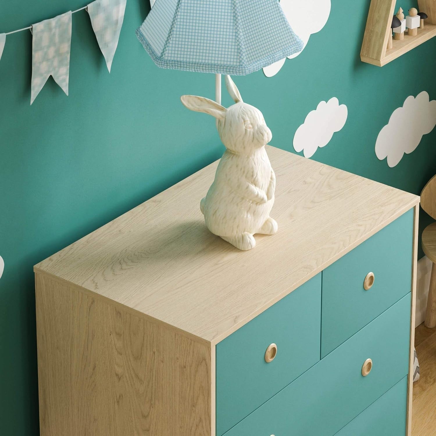 5 Drawer Chest Modern Bedroom Storage Cabinet Kids Furniture Blue Oak