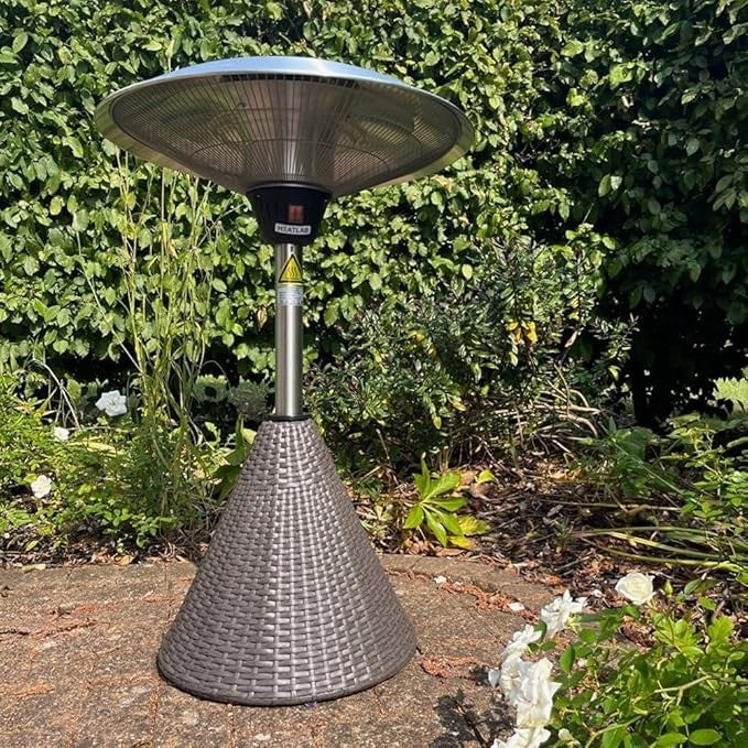 Outdoor Infrared Tabletop Heater 2.1kW Rattan Base IP44 Patio Light & Heat