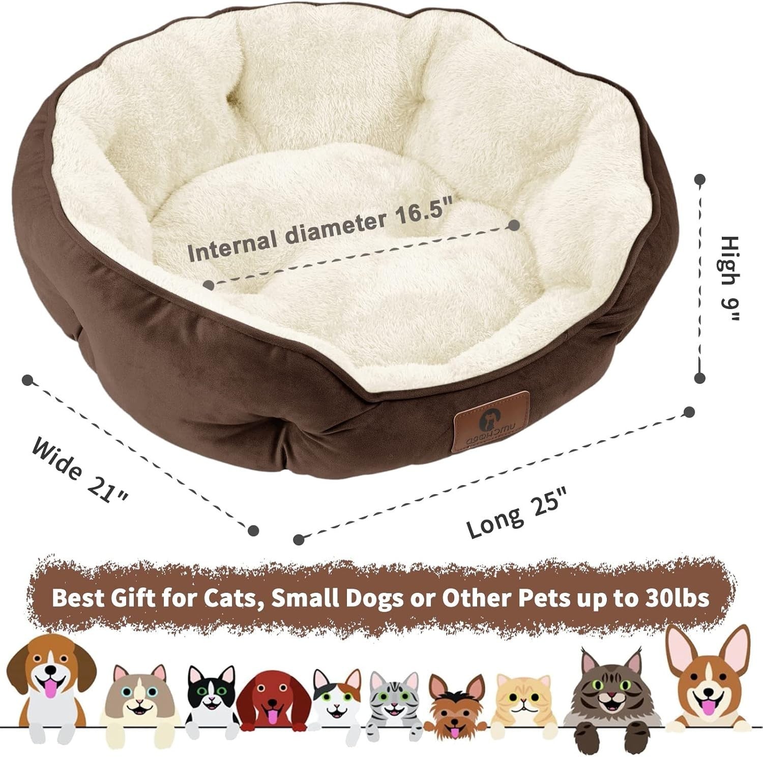 Medium Dog Cat Bed 25in Sherpa Fleece Washable Non Slip Pet Bed