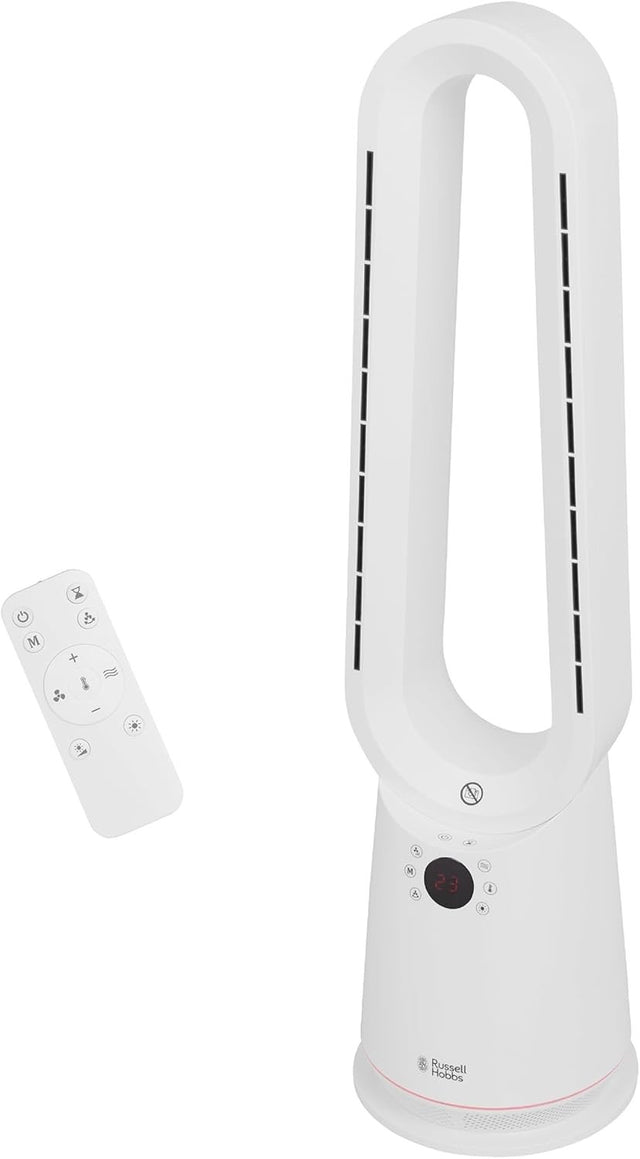 Bladeless Tower Fan & Heater – 2000W 9-Speed LED Display Remote White