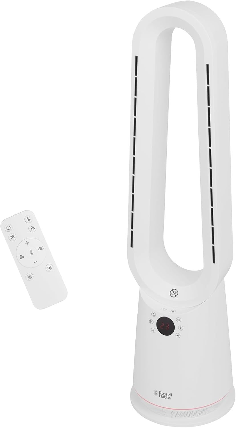 Bladeless Tower Fan & Heater – 2000W 9-Speed LED Display Remote White