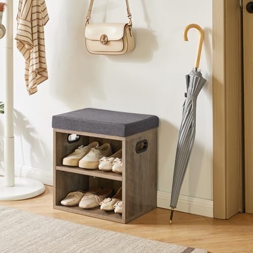 Small Shoe Storage Bench with Cushion & 2-Tier Rack for Entryway Seat