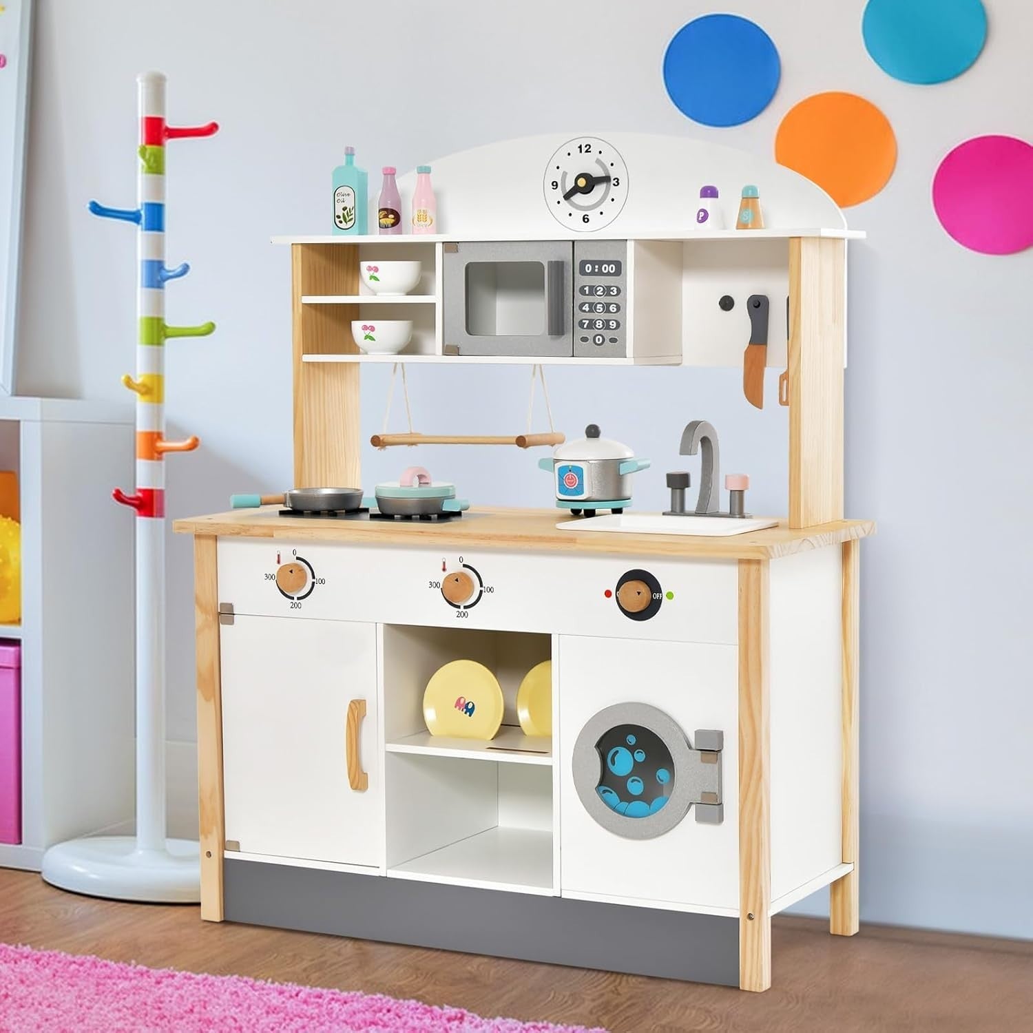 Wooden Kids Play Kitchen Chef Set Microwave Washer Toy Kitchen