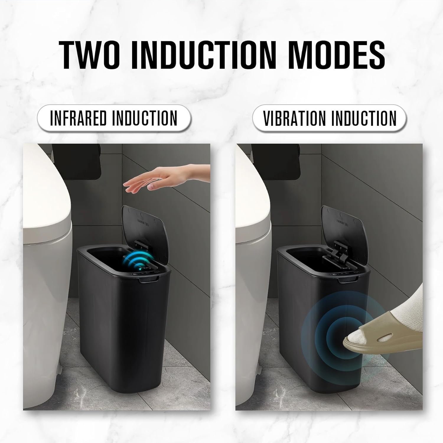 2.6G Touchless Motion Sensor Trash Can | Smart Bathroom Bin Black