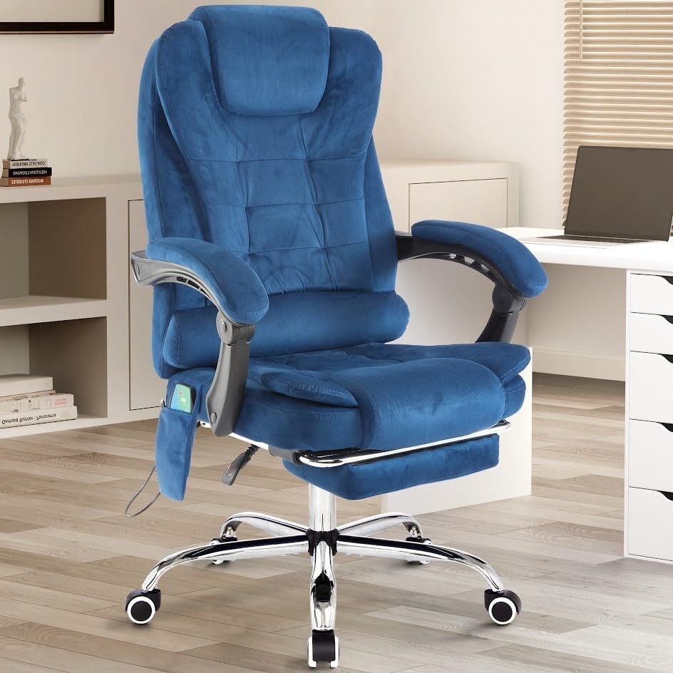 Velvet Blue Executive Office Chair Desk Adjustable Height Ergonomic Swivel Chair