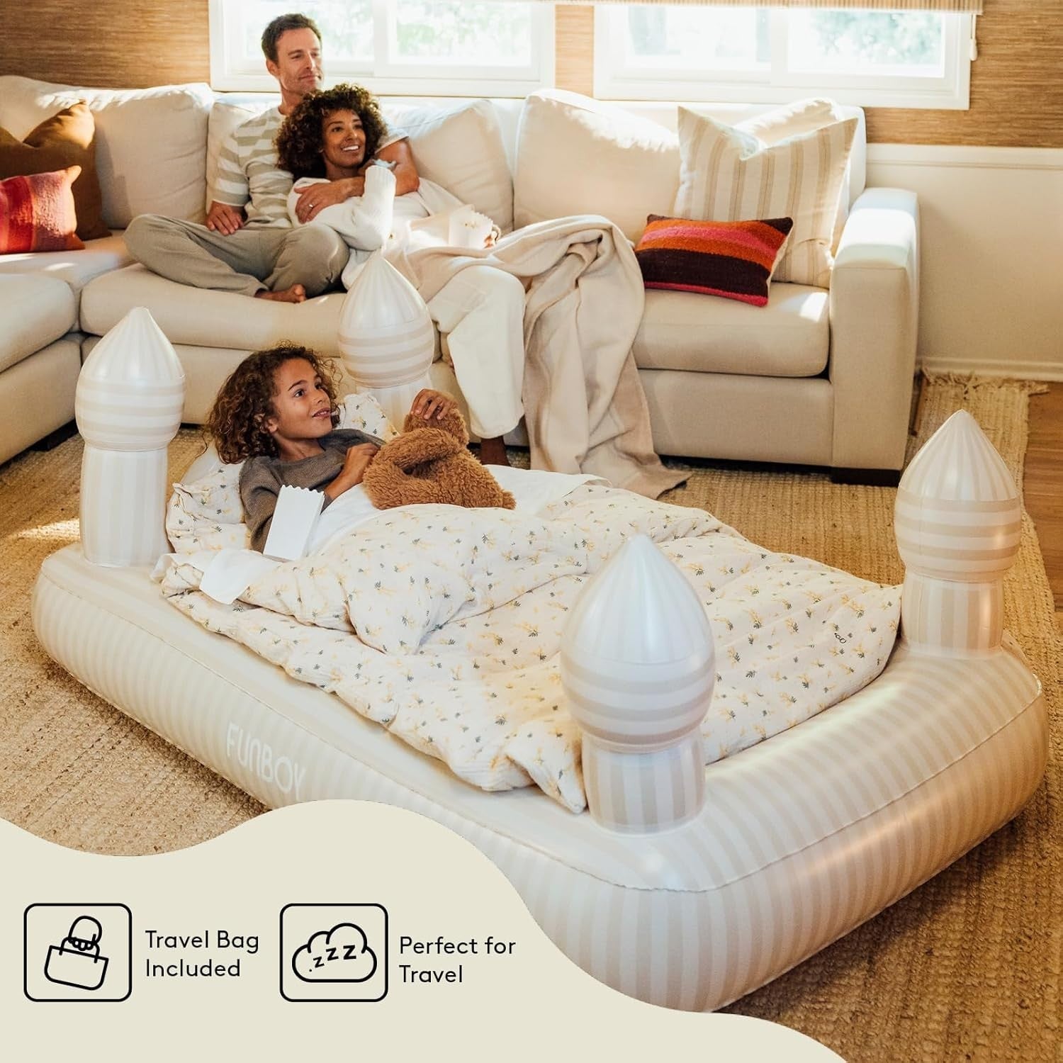 Kids Inflatable Air Mattress Twin Bed for Sleepovers Travel w/ Carry Bag