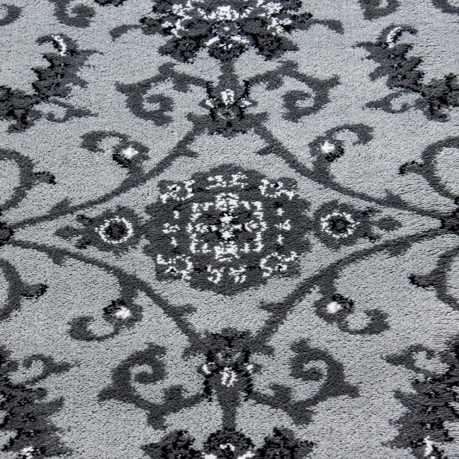 Grey Oriental Area Rug 120x170cm Soft Low Pile Floral Living Room Carpet