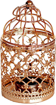 Decorative Hanging Lantern – Bird Cage Metal Candle Holder (A Rose Gold)