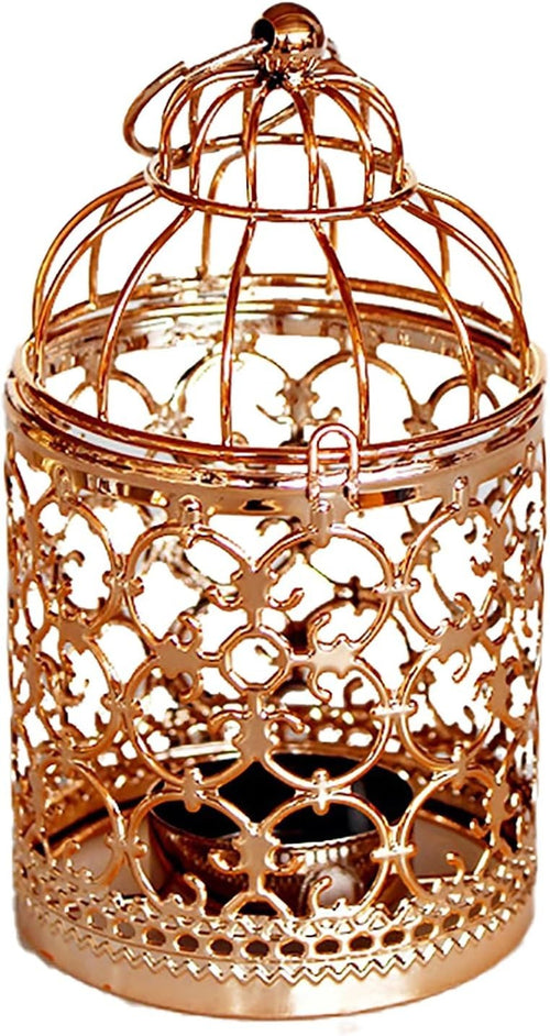 Decorative Hanging Lantern – Bird Cage Metal Candle Holder (A Rose Gold)