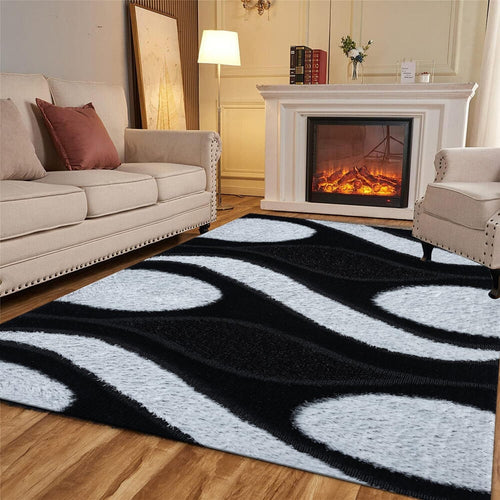 Black White Shaggy Rug 120x170cm Soft Thick Modern Living Room Bedroom Mat