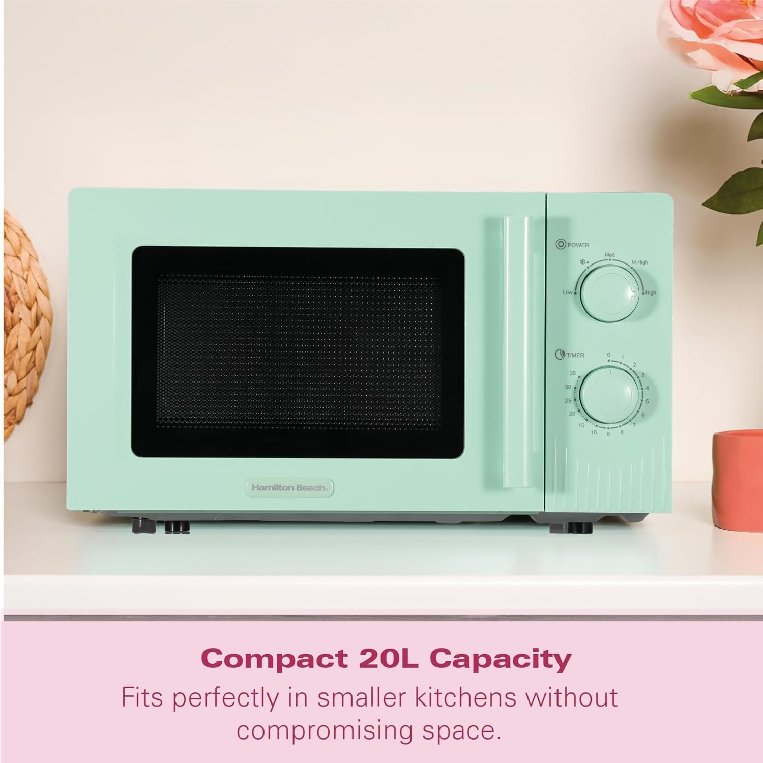 20L Manual Microwave 800W 5 Power Levels Quick Defrost Mint