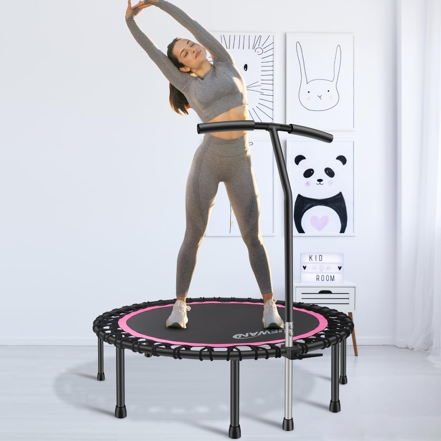 48in Silent Fitness Rebounder Adjustable Handle Indoor Cardio 150kg