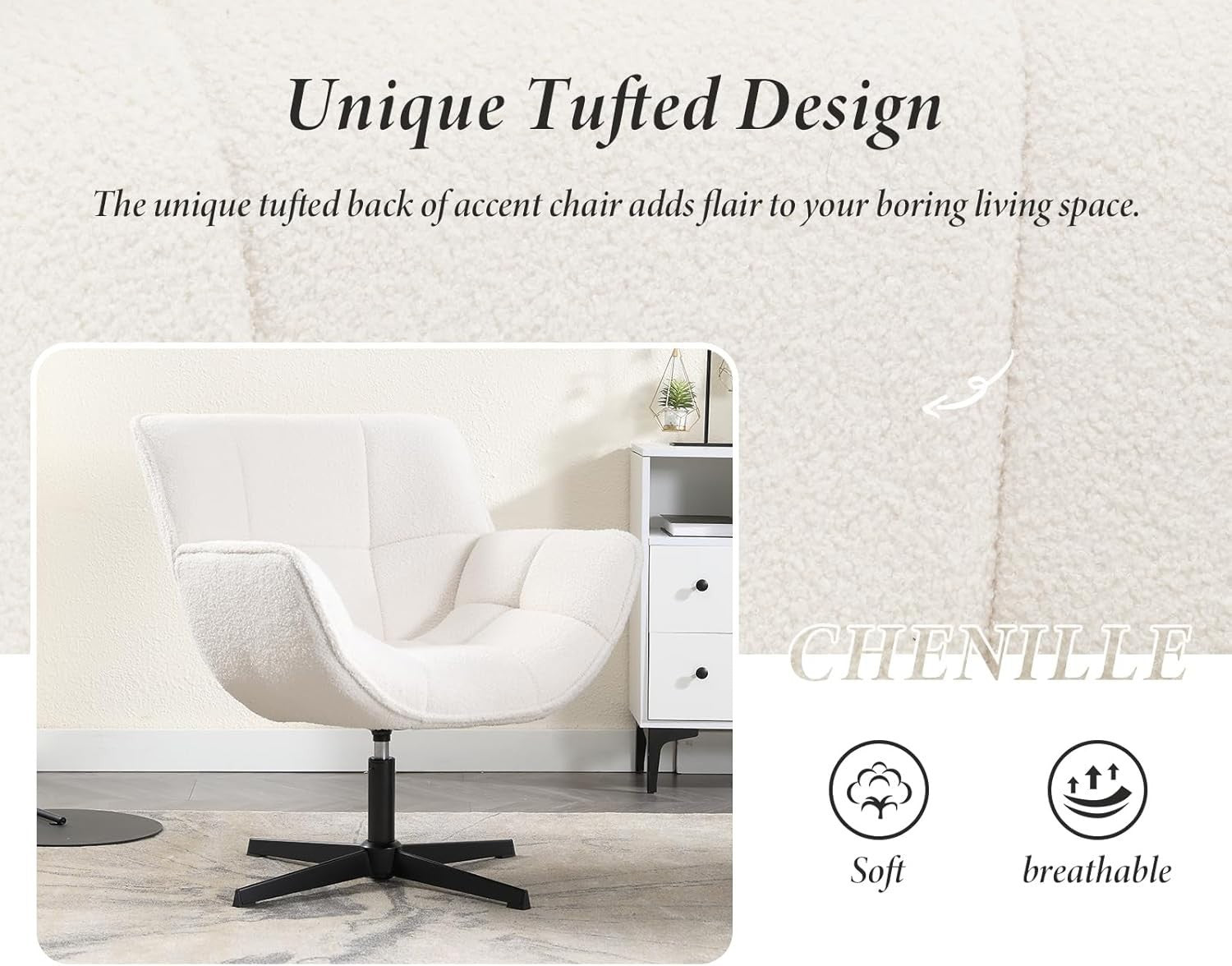 360° Swivel Faux Fur Accent Chair Tub Seat Lounge Chair for Living Bedroom