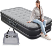 Double-High Twin Air Mattress with Built-in Pump & Flocked Top
