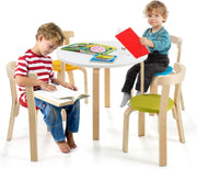Kids Table and Chairs Set 5pc Wooden Round Playroom Furniture with 4 Stackable C