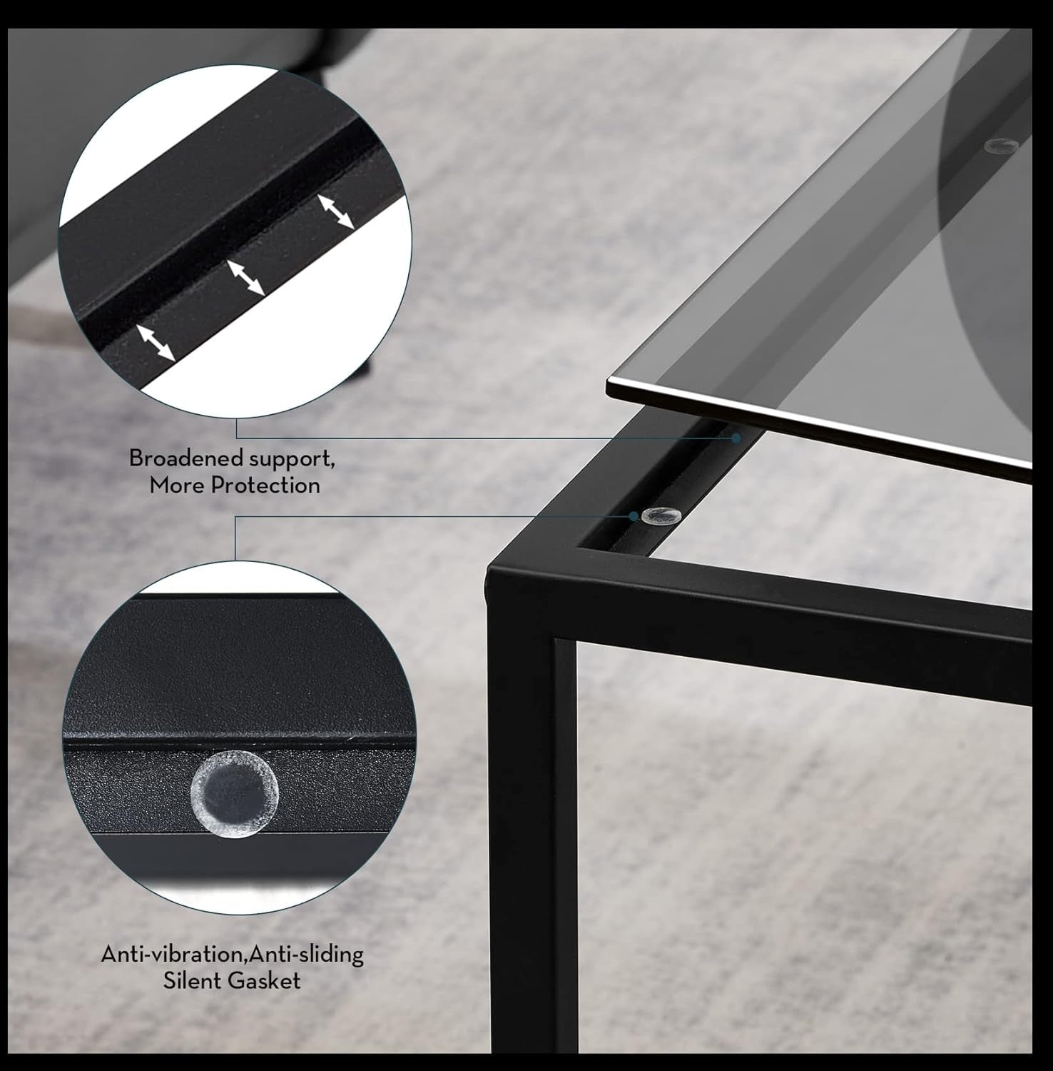Modern Glass Coffee Table Grey – Small Square Center Table for Living Room