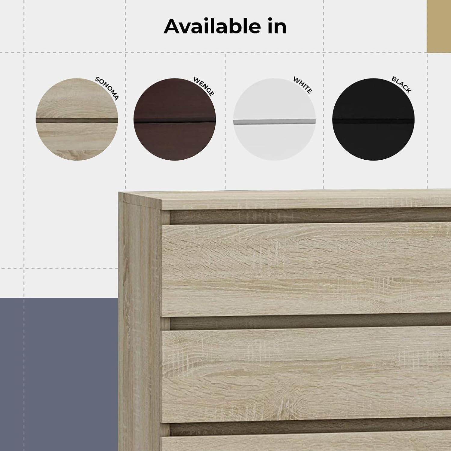 8 Drawer Chest Wide Tall Storage Unit - Bedroom Cabinet Matt Wood Look