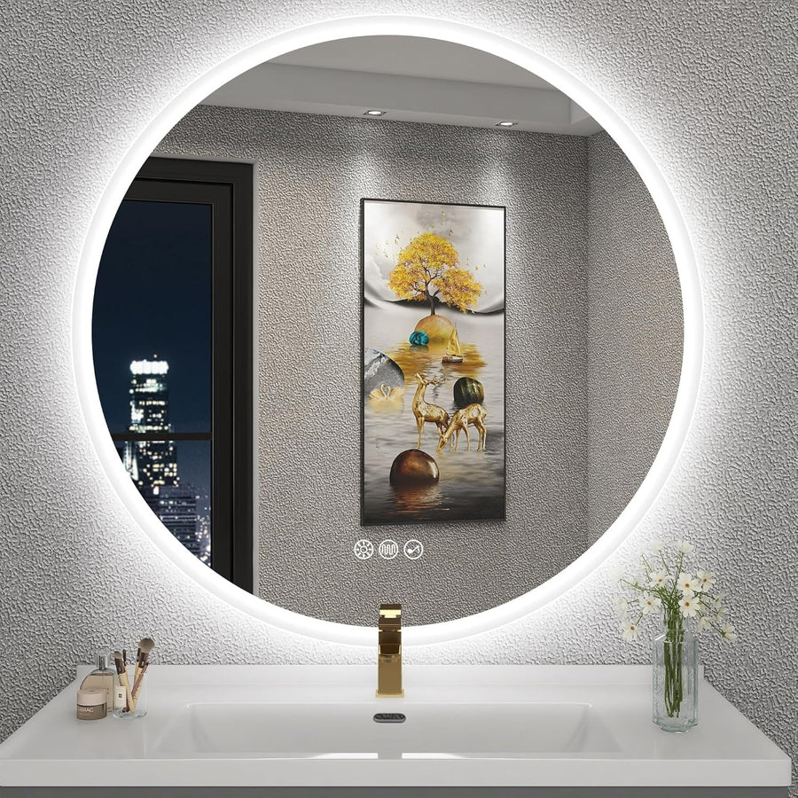 LED Bluetooth Bathroom Mirror 80x80cm with Anti-Fog & Memory Light