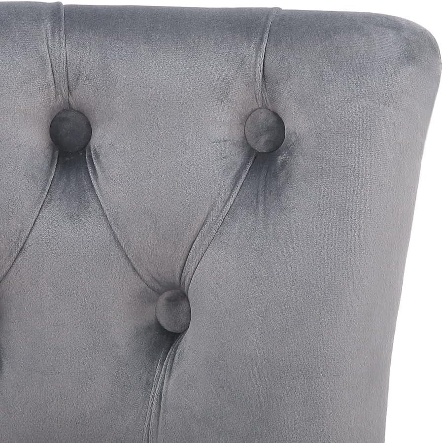 Grey Velvet High-Back Dressing Table Chair with Solid Wood Legs