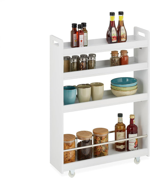 Slim Rolling Storage Trolley 4 Tier Narrow Kitchen Bathroom Cart Wheels