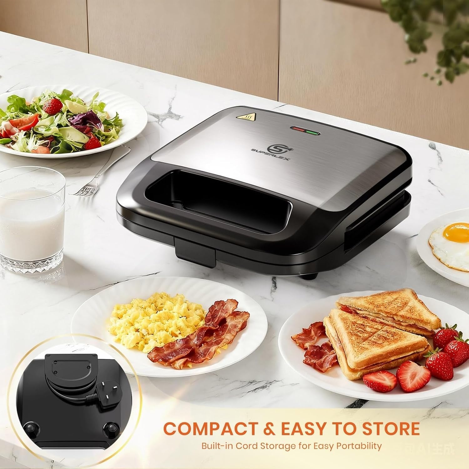6-in-1 Sandwich Maker 37x38x17cm Non-Stick Plates Waffle Panini Donut Grill