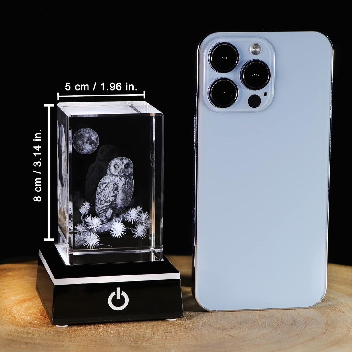 3D Crystal Owl Figurine with LED Base • Engraved Glass Night Light Gift Decor
