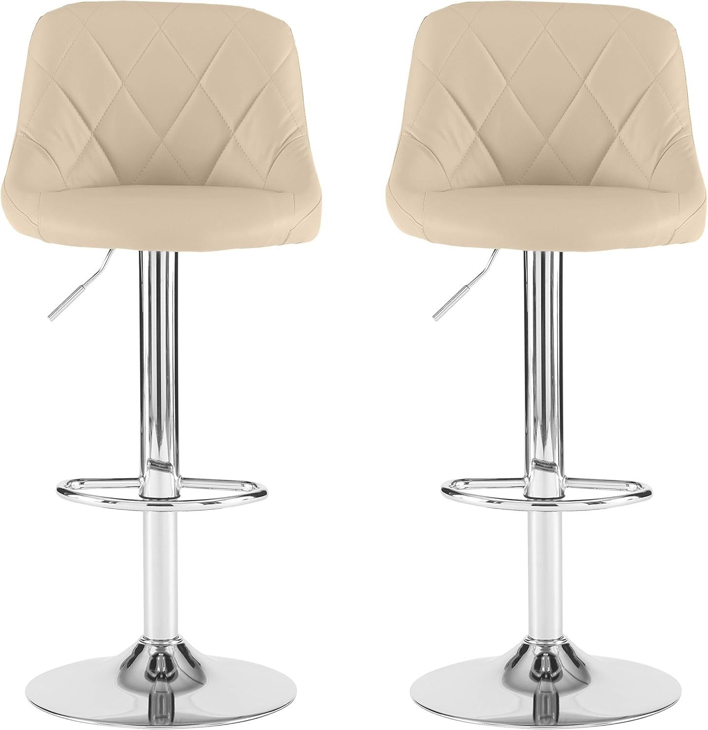 Cream Faux Leather Adjustable Swivel Bar Stools Set of 2 Chrome