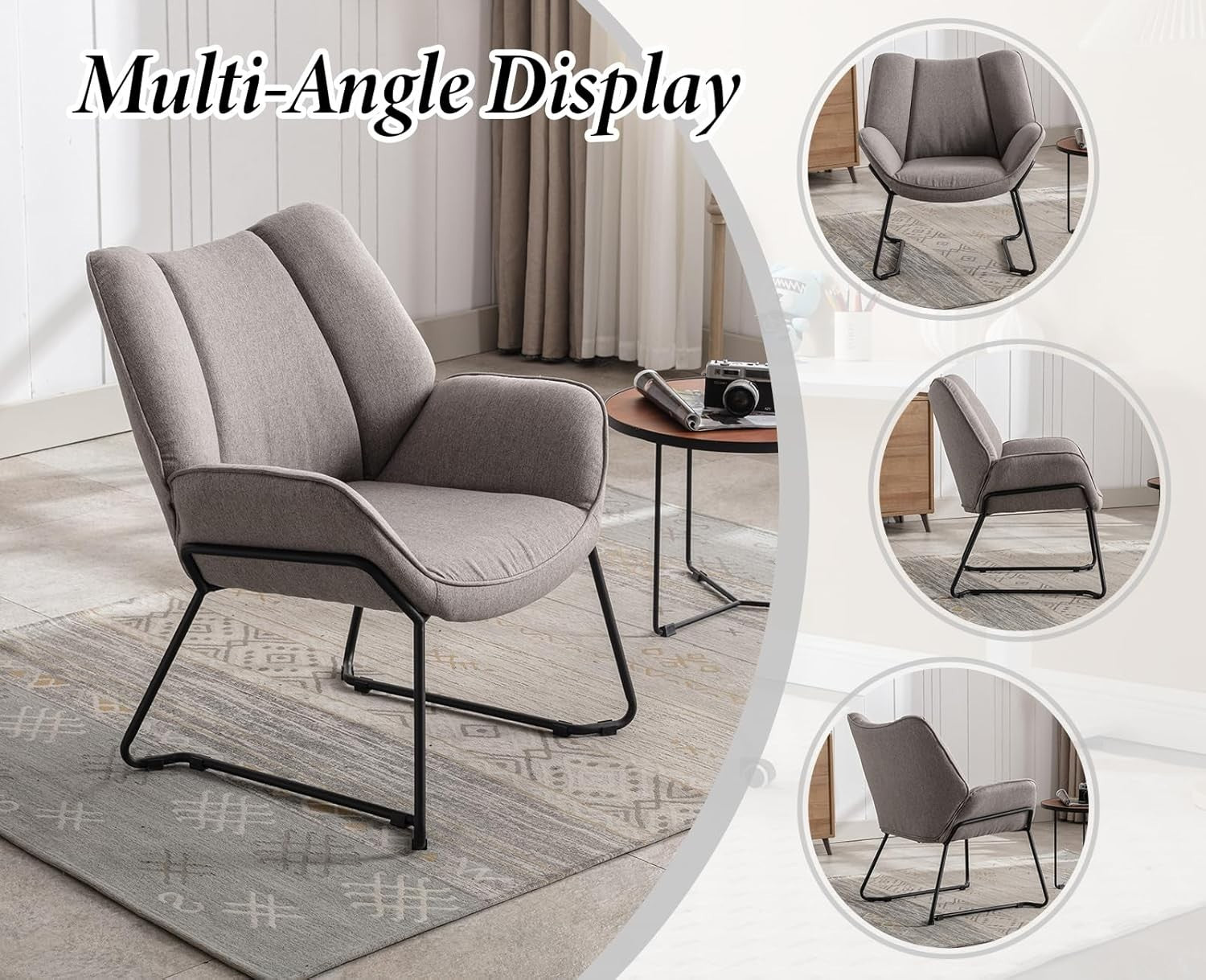 Modern Linen Accent Chair Tub Armchair Grey Metal Legs Lounge Living Room