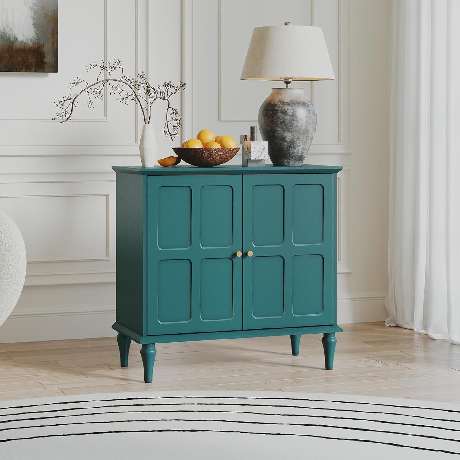Modern Green Sideboard with Wine Glass Rack, Storage Cabinet for Living Room