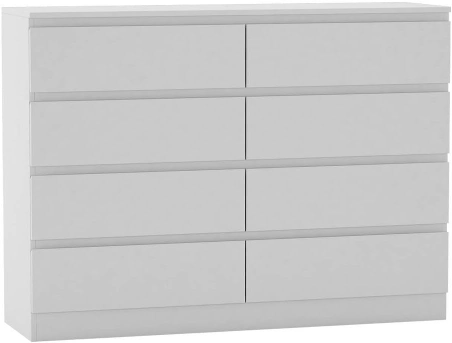 Modern White 8-Drawer Chest Bedroom Storage Unit Versatile Office Cabinet
