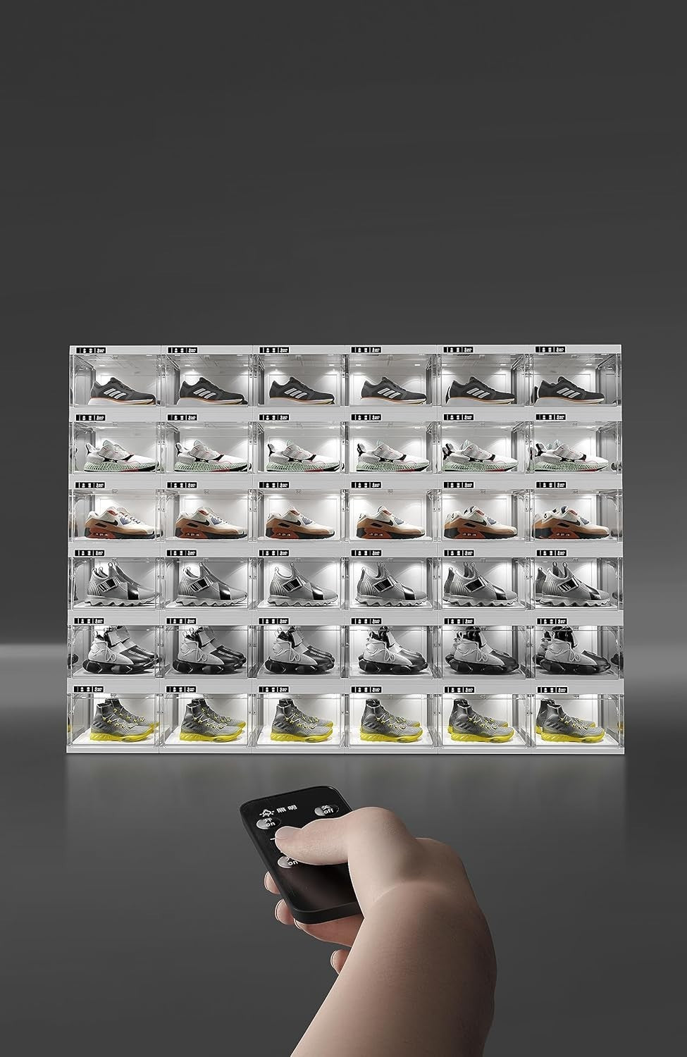 Smart LED Sneaker Display Box Stackable Clear Shoe Storage Case Auto Open