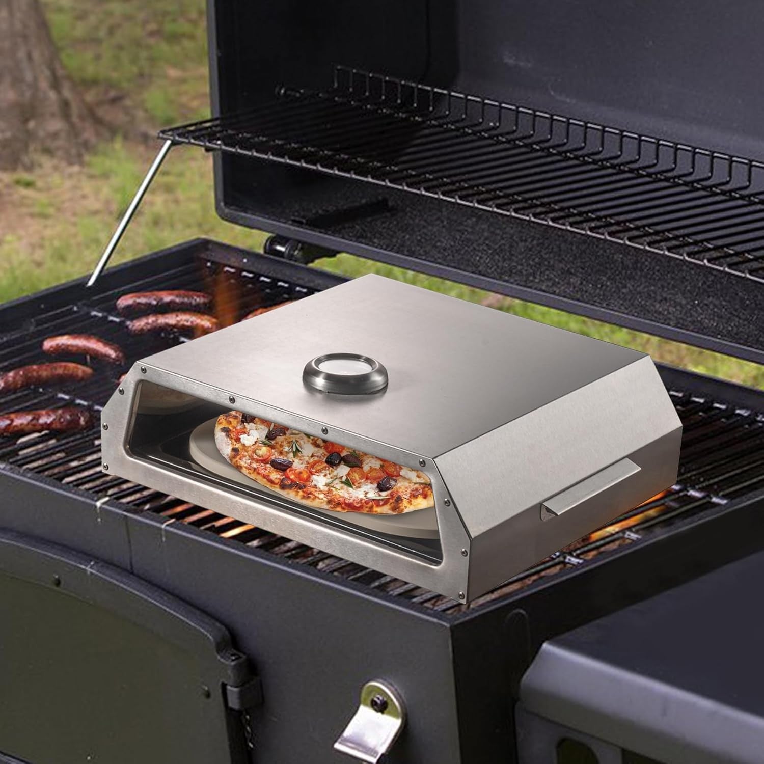 Portable Stainless Steel Pizza Oven | Outdoor BBQ Grill with Thermometer