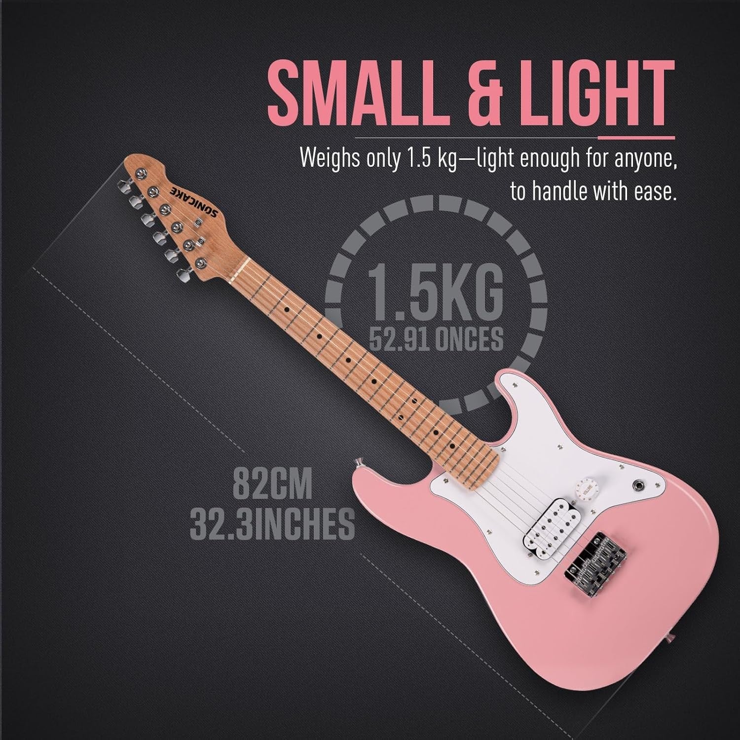 30" Junior Electric Guitar Pink Lightweight Solid Wood Beginner