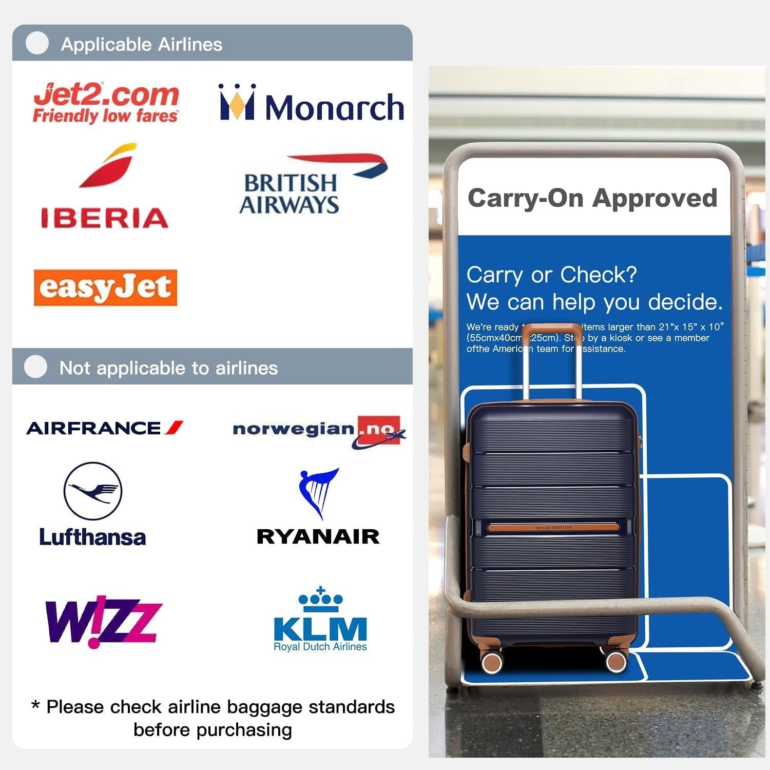 20'' Carry On Cabin Luggage PP Hard Shell TSA Lock 4 Spinner Wheels