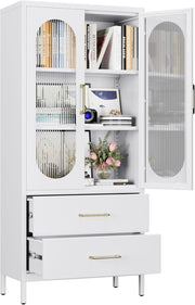 Heavy-Duty White Metal Storage Cabinet with Drawers & Adjustable Shelves
