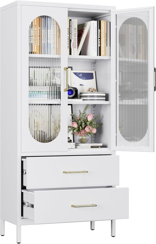 Heavy-Duty White Metal Storage Cabinet with Drawers & Adjustable Shelves