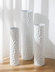 Tall White Metal Floor Vase Set Large Modern Pampas Grass Decor 3pcs