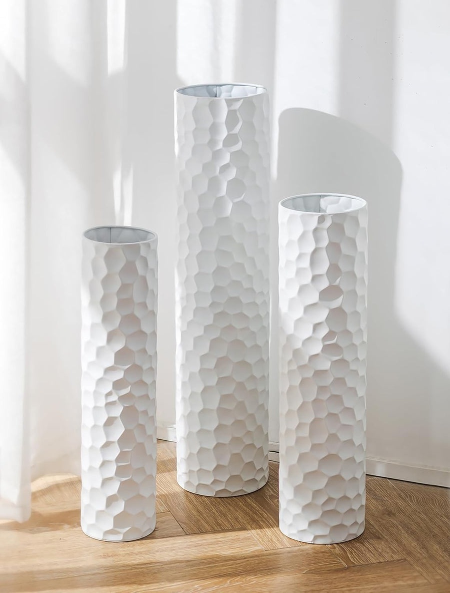 Tall White Metal Floor Vase Set Large Modern Pampas Grass Decor 3pcs