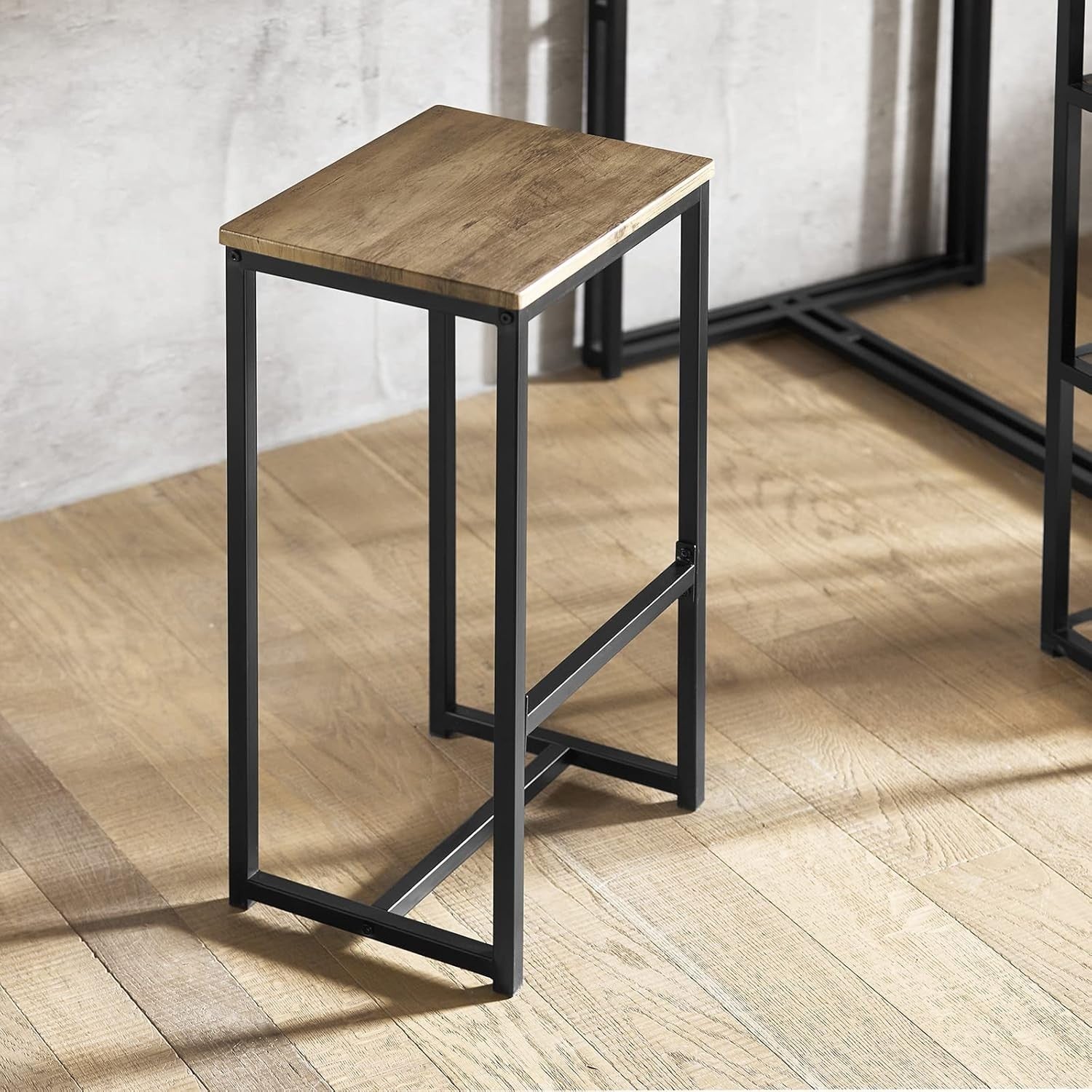 3 Piece Breakfast Bar Table Set with Shelves & 2 High Stools Dining Kitchen