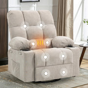 Recliner Chair Massage Heat Swivel Rocking Manual Footrest Cup Holders Beige