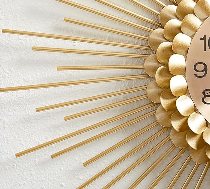 Luxury Gold Sunburst Wall Clock 60cm Modern Metal Silent Quartz Home Decor