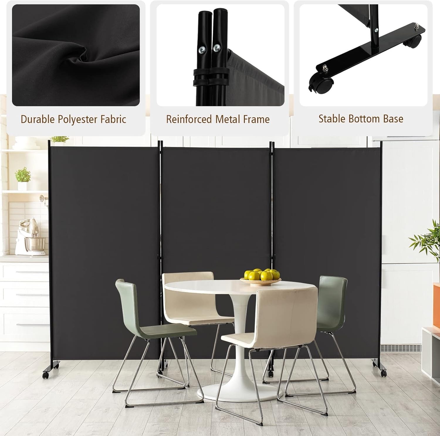 3-Panel Grey Folding Room Divider 260x30x180cm Privacy Screen Partition