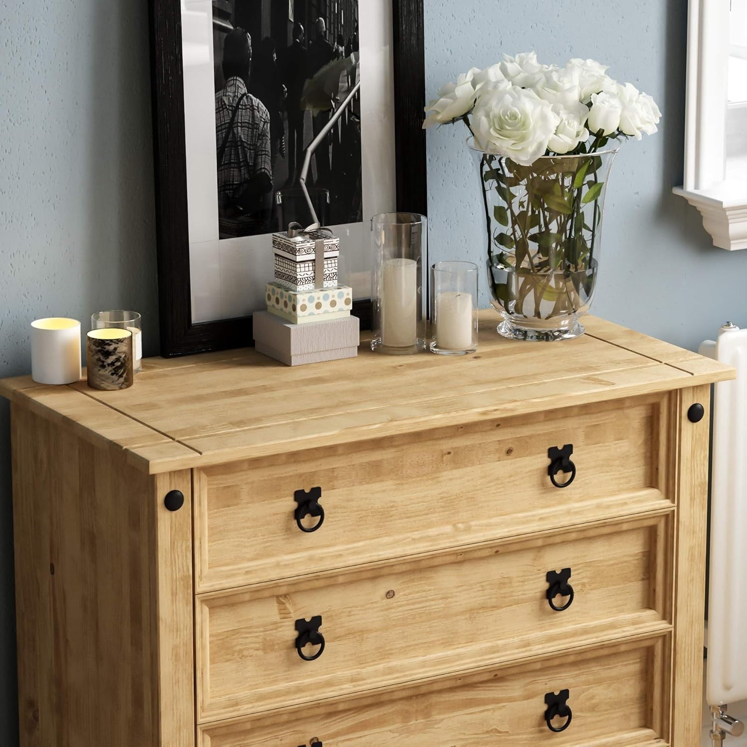 5 Drawer Solid Pine Chest | Rustic Wax Finish | Wooden Bedroom Storage