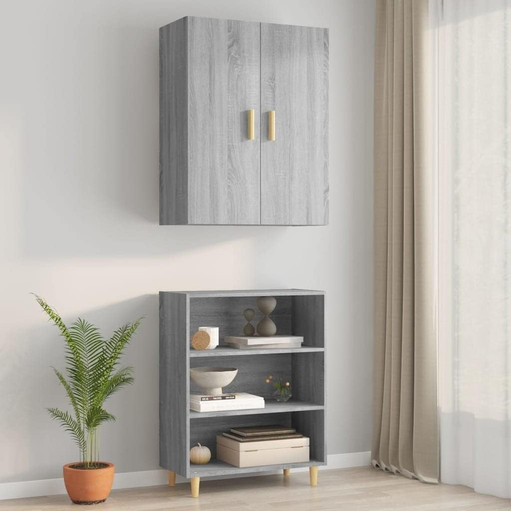 Grey Wall Cabinet Storage Unit with Doors, 3 Compartments, Modern Look.