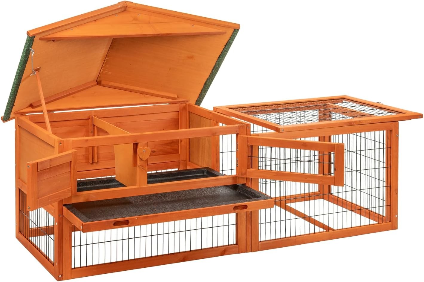 2 Tier Wooden Rabbit Hutch with Run Outdoor Cage Ramp Slide Out Tray