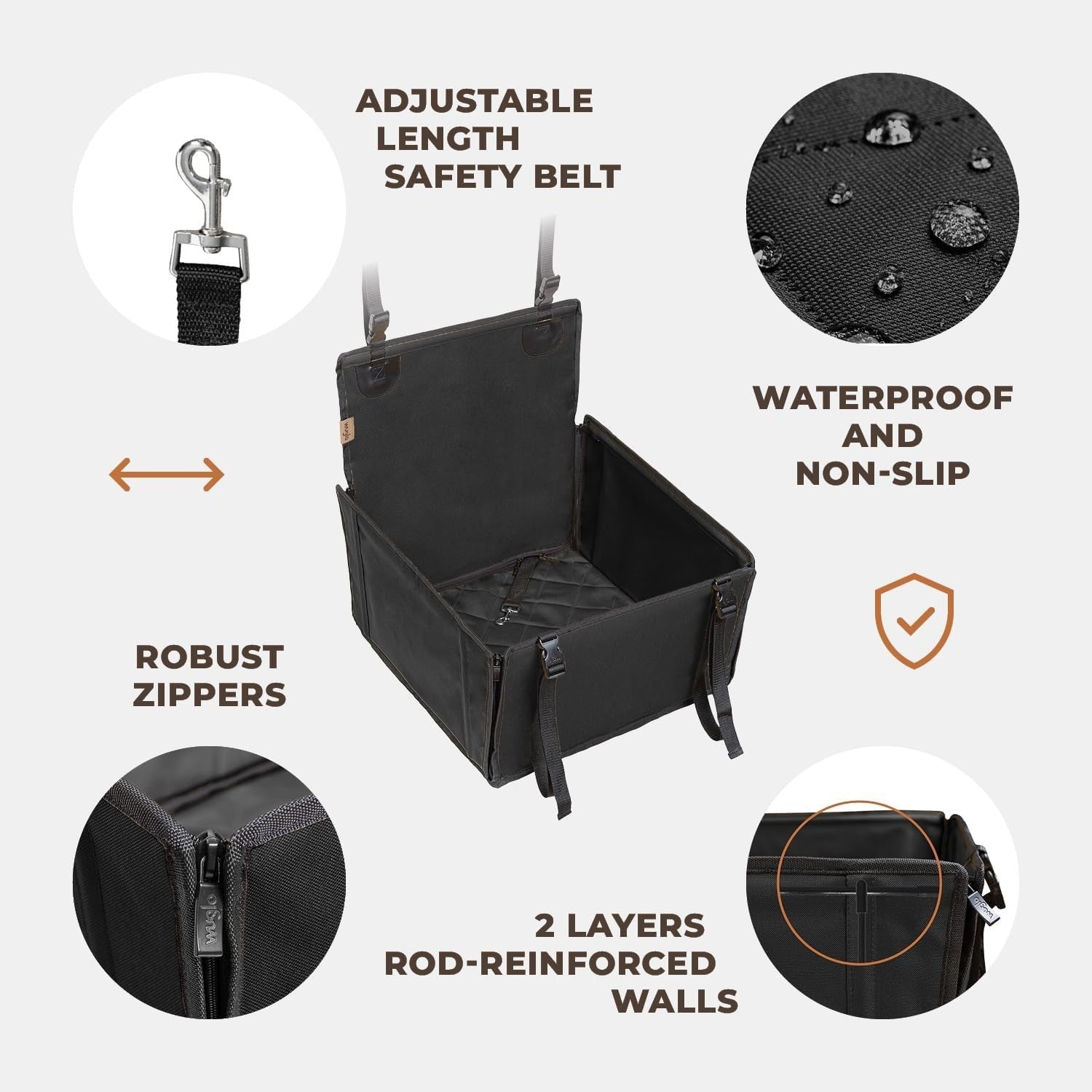 Waterproof Dog Car Seat Booster Back Seat Travel Carrier Up to 12kg