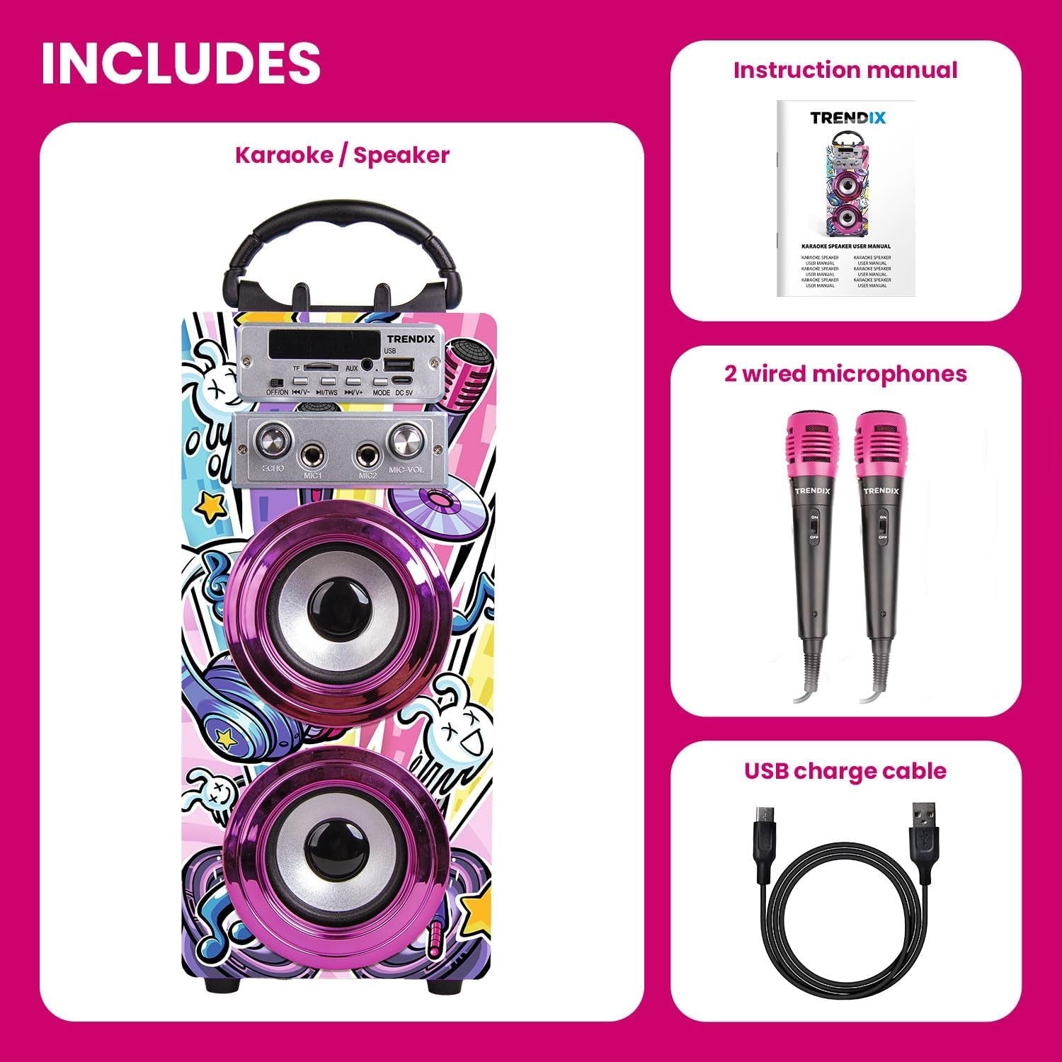 Pink Kids Karaoke Machine 2 Mics Bluetooth FM USB Party
